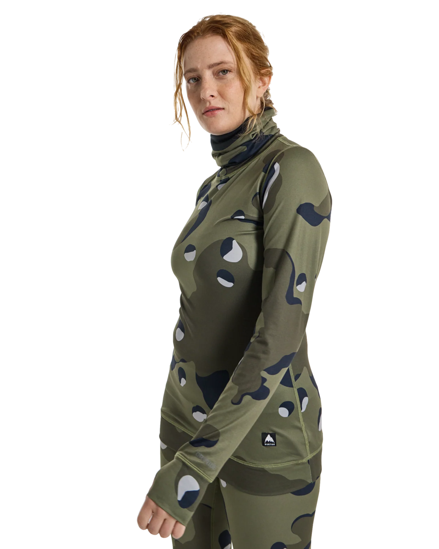 Burton Women's Midweight Base Layer Long Neck Shirt - Forest Moss Cookie Camo - Image 3